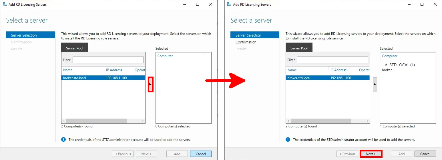 add license manager window server selection step