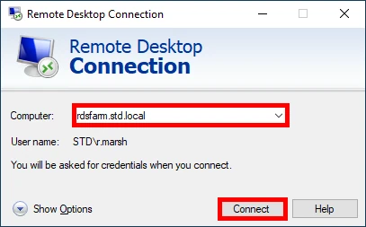 remote desktop connection window