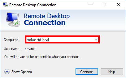 remote desktop connection window